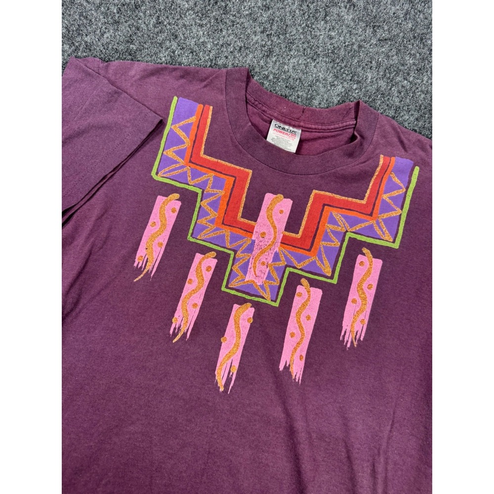 VTG 90s Oneita Power 50 Purple Southwest Abstract Graphic T Shirt